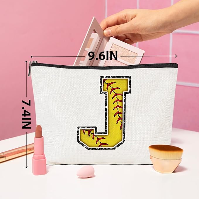 Softball Gifts Initial J Makeup Bag Softball Gifts for Team Cosmetic Bag