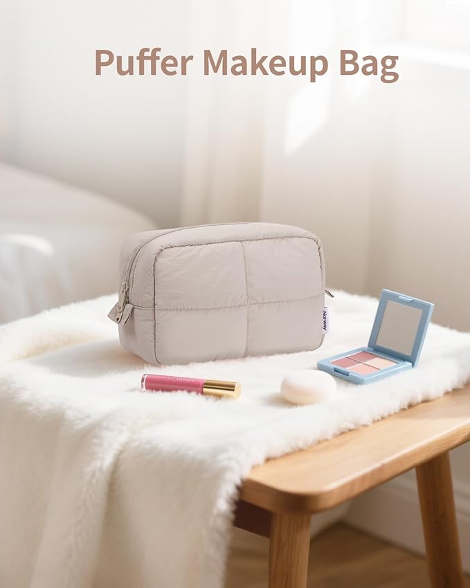 Narwey Puffy Makeup Bag Travel Toiletry Bag, Quilted Cosmetic Bag for Women