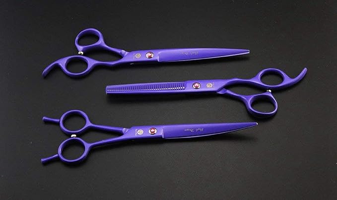 Purple Dragon 7" Dog Grooming Scissors Set with Rhinestone Accent - Violet