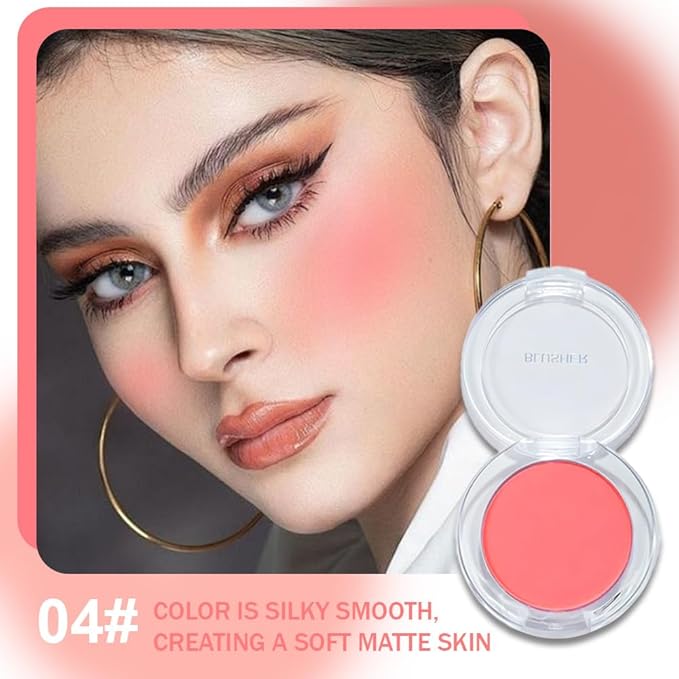 HHLTOH Blush for Cheeks Makeup Palette, Natural Matte Cream Powder Single Blushes for Eye and Cheek,Buildable Long-Lasting Color,Vegan & Cruelty-Free,Everyday Makeup Look for Women,#04-Watermelon Pink