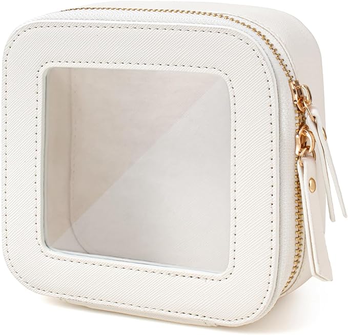 FFpaw Valentine's Day Gift Clear Makeup Bag Small, Mini Cosmetic Bag for Purse Clear Makeup Pouch Purse Organizer with Zipper Travel Toiletry Bag Car Organizer Essentials for Women Men (Mini White)
