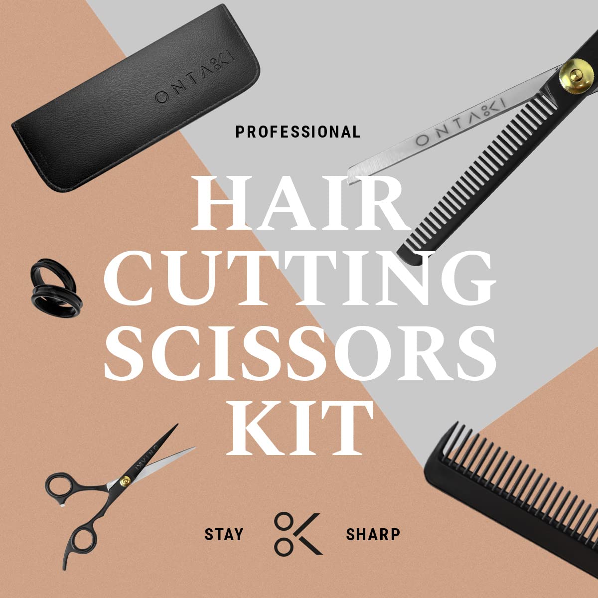 Ontaki Hair Scissors & Thinning Shears Kit - 7" Black, Japanese Steel