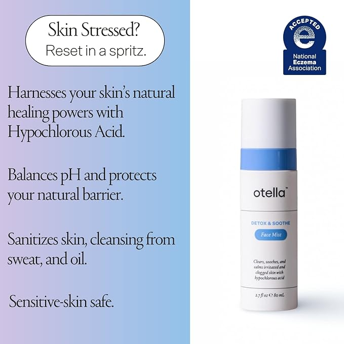 Otella Detox & Soothe Face Mist with Hypochlorous Acid.02% | 2.7 oz | Helps Reduce Redness, Irritation, Breakouts | Rosacea, Eczema, Sensitive-skin Safe | pH Balanced, Fragrance=Free, Fine Mist Toner