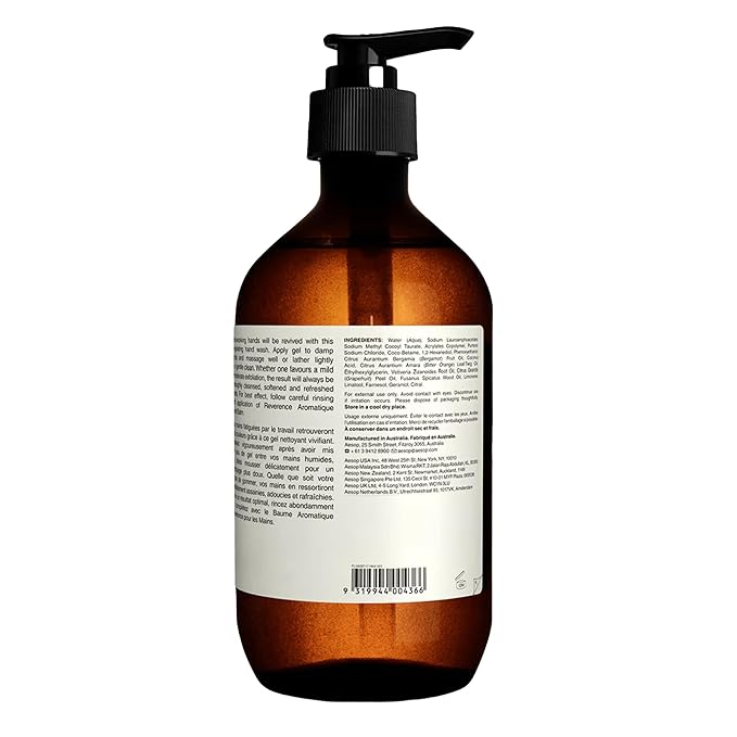 Aesop Reverence Aromatique Exfoliating Hand Wash | Exfoliating Hand Soap with Finely Milled Pumice | Gentle Cleanser & Skin-Smoothing Formula with Vetiver, Petitgrain & Bergamot | 500mL / 16.9 oz