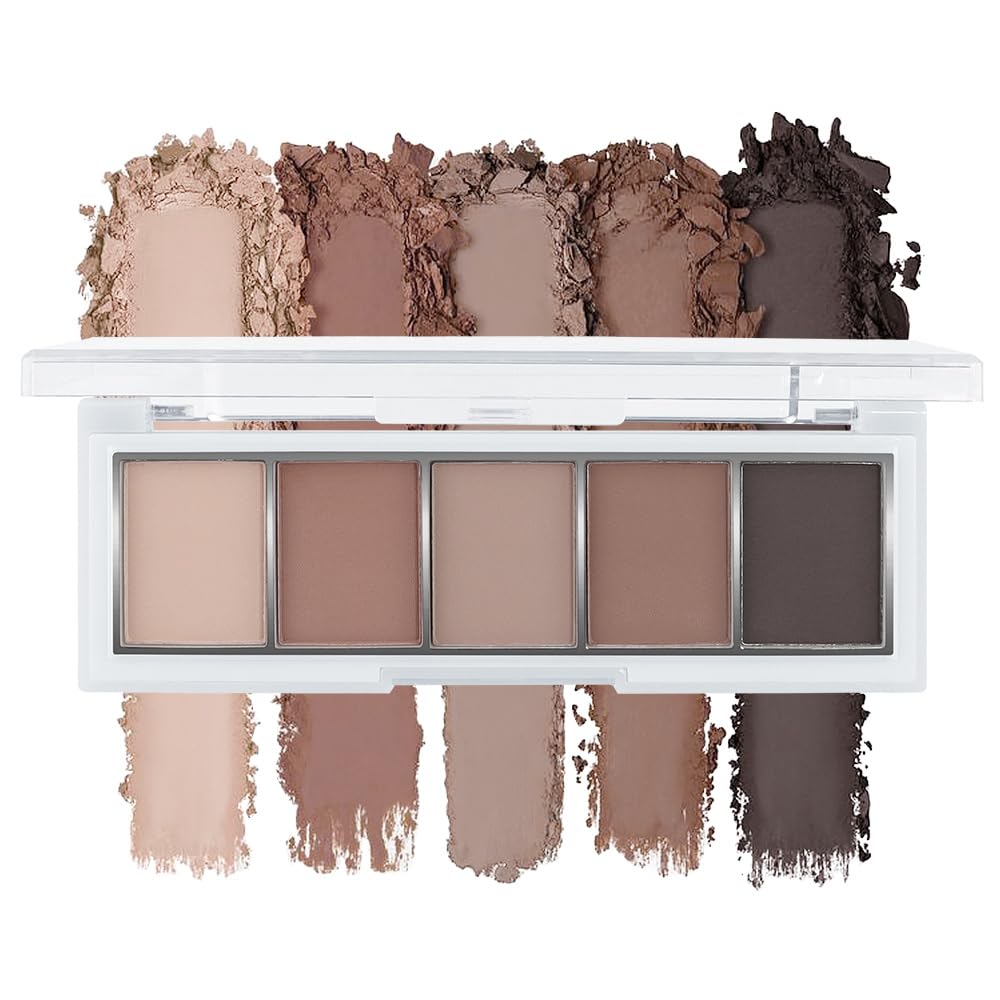 JUAAZIN 5 Colors Matte Eyeshadow Makeup Palette, 5 Natural Neutral Nude Brown Cool-Toned Nude Taupe Eyeshadow, Looks for Brown Eyes Women Finish Long Wearing Waterproof Professional Eye Makeup 06#