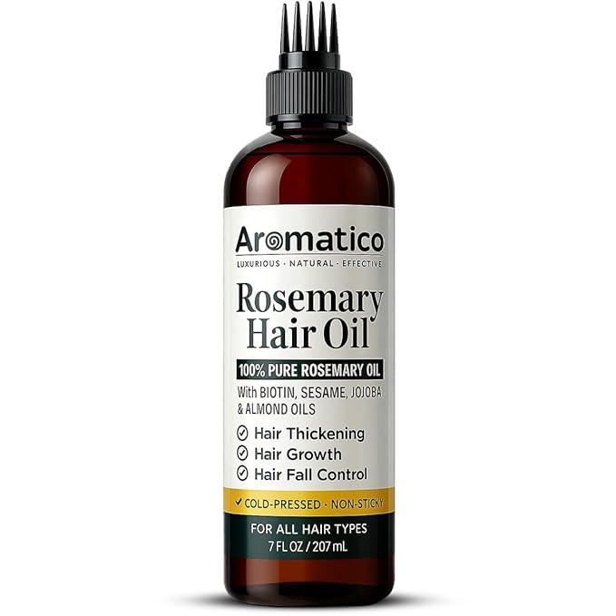 Aromatico Rosemary Hair Oil with Sesame, Jojoba and Almond Oils, Non-Sticky Hair Care Oil with Applicator Cap, 7 Fl Oz