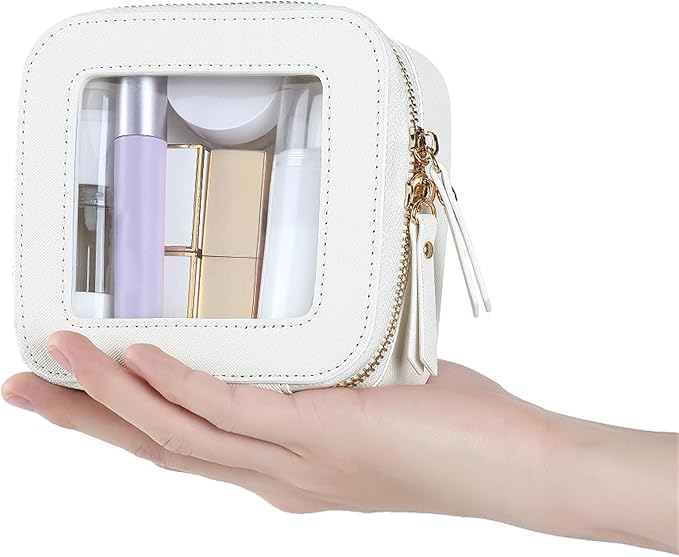 FASAOH Small Clear Makeup Bag Travel Cosmetic Case, Portable Make Up Organizer Traveling Compact Car Bag for Essentials Transparent Toiletry Bag with Zipper