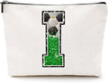 CQM Soccer Gifts Initial Makeup Bag Soccer Girl Gifts Cosmetic Bag Letter I