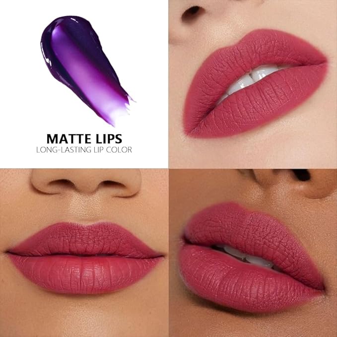 IATMOMOD Matte Liquid Lip Stain Peel Off Lip liner Tattoo with Tweezer, Mauve Red Liquid Lipstick Lipstain Long Lasting Waterproof for Women, Highly Pigmented Not Faded Smudge-proof Easy to Apply, 02