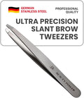 Beauty Power Tweezers for Women Facial Hair: Ultra Precision Tweezers for Women & Men, Sharp Slant Tweezer for Eyebrows, Ingrown Hair Removal. Professional Plucker + Case, German Stainless Steel Gray