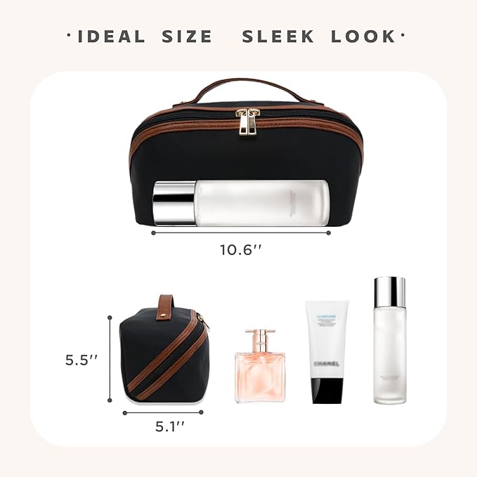 JINYIBAGS Travel Makeup Bag – Large Cosmetic Organizer with Waterproof Nylon, Smooth Double Zipper & Tear-Resistant Lining, Toiletry Pouch for Women (Black)