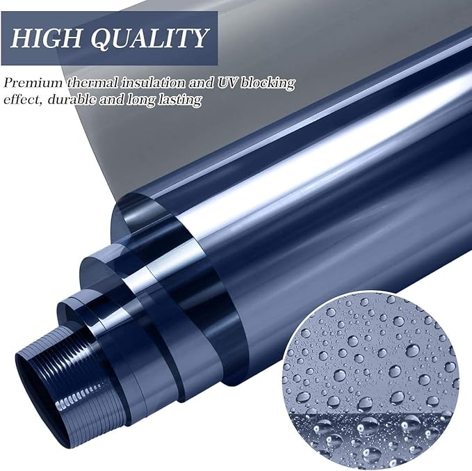 HIDBEA One Way Mirror Window Film, Blue Silver, 35.4 x 98.4 Inch
