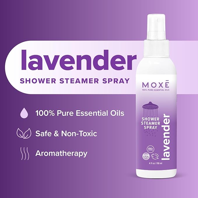 MOXĒ Lavender Shower Steamer Spray for Relaxation & Tension Relief, 4oz