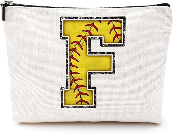 Softball Gifts Initial F Makeup Bag Softball Gifts for Team Cosmetic Bag