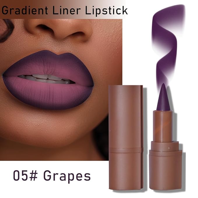 BAISEN DIARY 2-in-1 Gradient Lip Liner and Lipstick Lip Combo Set - Achieve Flawless Contour and Gradual Ombre Effect with Easy-to-Use Crayon Form and Cone Tip (05# Grapes, 1 Count (Pack of 1))