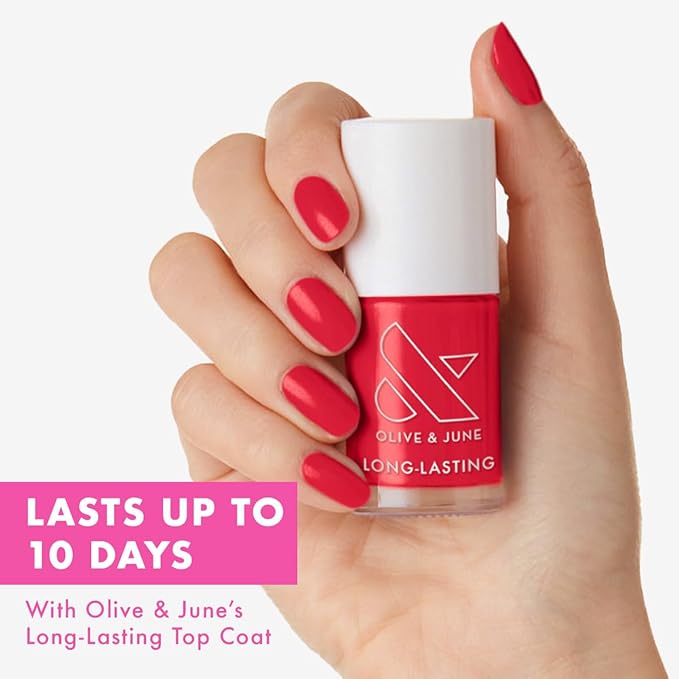 Olive & June Long Lasting Summer Nail Polish | Plump Gel-Like Finish No Lamp Needed | Lasts up to 10 days | Salon-Quality 15-Free Vegan & Cruelty-Free Chip-Resistant | Hibiscus Tropical Pink