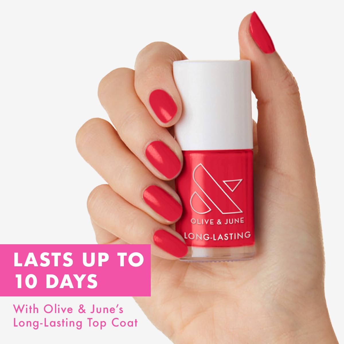 Olive & June Long Lasting Summer Nail Polish | Plump Gel-Like Finish No Lamp Needed | Lasts up to 10 days | Salon-Quality 15-Free Vegan & Cruelty-Free Chip-Resistant | Hibiscus Tropical Pink