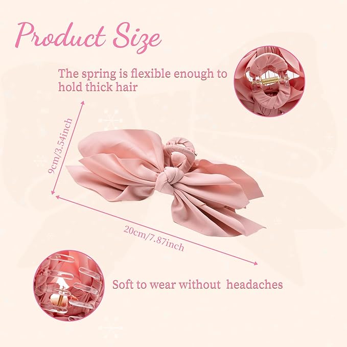 Hadutrek Bow Claw Clips Bow Hair Clips Pink 3PCS Big Hair Bows for Women Butterfly Styling Large Hair Clips for Thick Hair for Girls Hair Accessories for Women