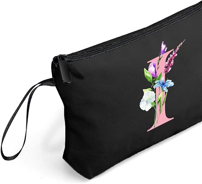SEAMOON A-Z Personalized Gifts for Women, Initial Makeup Bag with Mirror, I