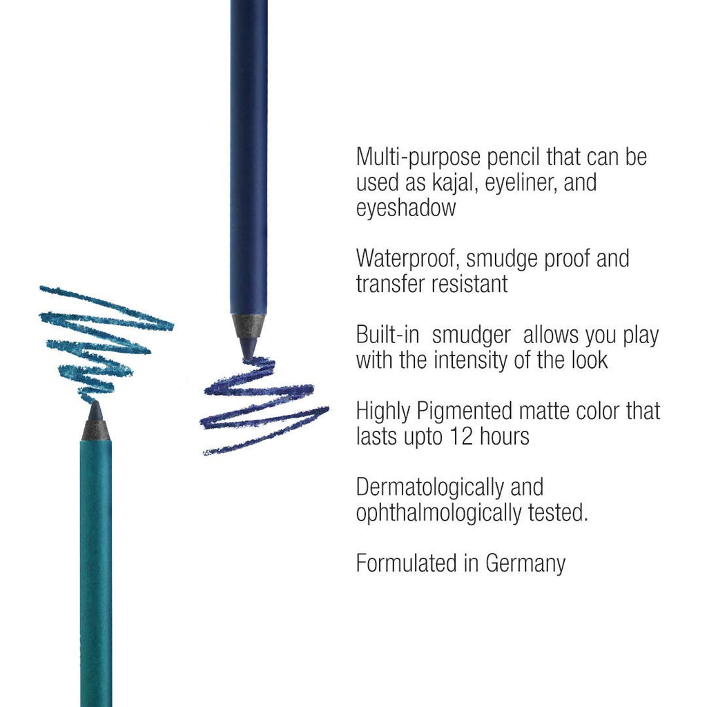Colorbar Just Smoky Eye Pencil - Eyeliner Pencil with Built-in Smudger - Waterproof Formula - Matte Finish - 005 Just Blue - 0.04 oz