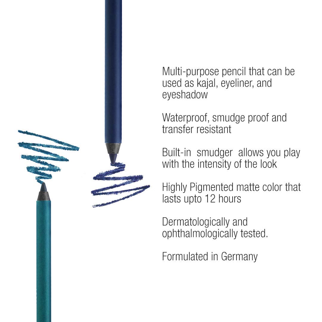 Colorbar Just Smoky Eye Pencil - Eyeliner Pencil with Built-in Smudger - Waterproof Formula - Matte Finish - 005 Just Blue - 0.04 oz