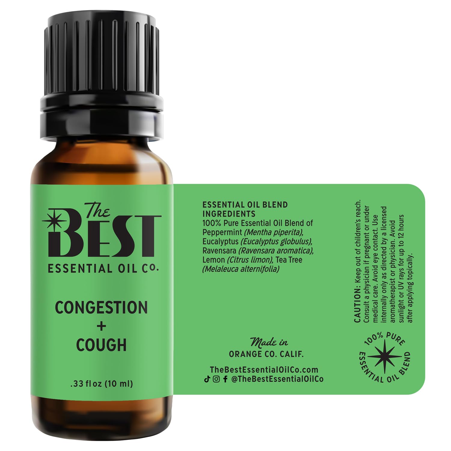 The Best Congestion + Cough Essential Oil Blend- Premium Grade- 100% Pure & Natural for Aromatherapy, Diffuser, Spa, Massage, Air Freshener- 10 ml (.33 fl oz)