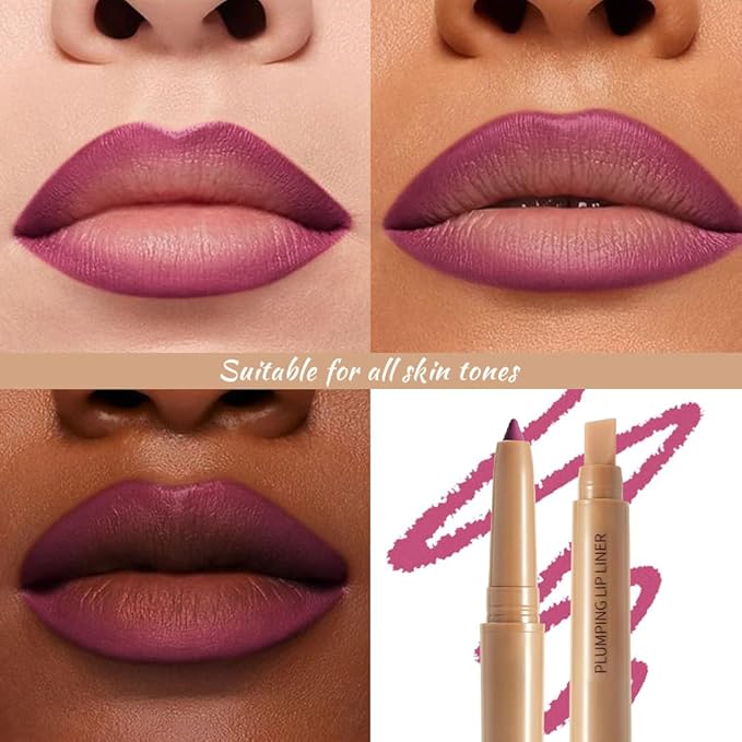 JUAAZIN Medium Violet Red Matte Lip Liner Pencil, Plump Lip Liners Long-Lasting Creamy Formula, With Silicone Smudger for Define Contours & Sculpting Lip, Waterproof Non-Staining Crayon Lip Liner 03#
