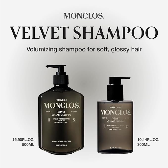 MONCLOS MONCLOS Velvet Shampoo (16.9 fl oz) - Volume Shampoo for Fine and Thinning Hair. Sulfate-Free, Peptide-Infused Formula for Soft, Shiny Hair, and Root Volumizing