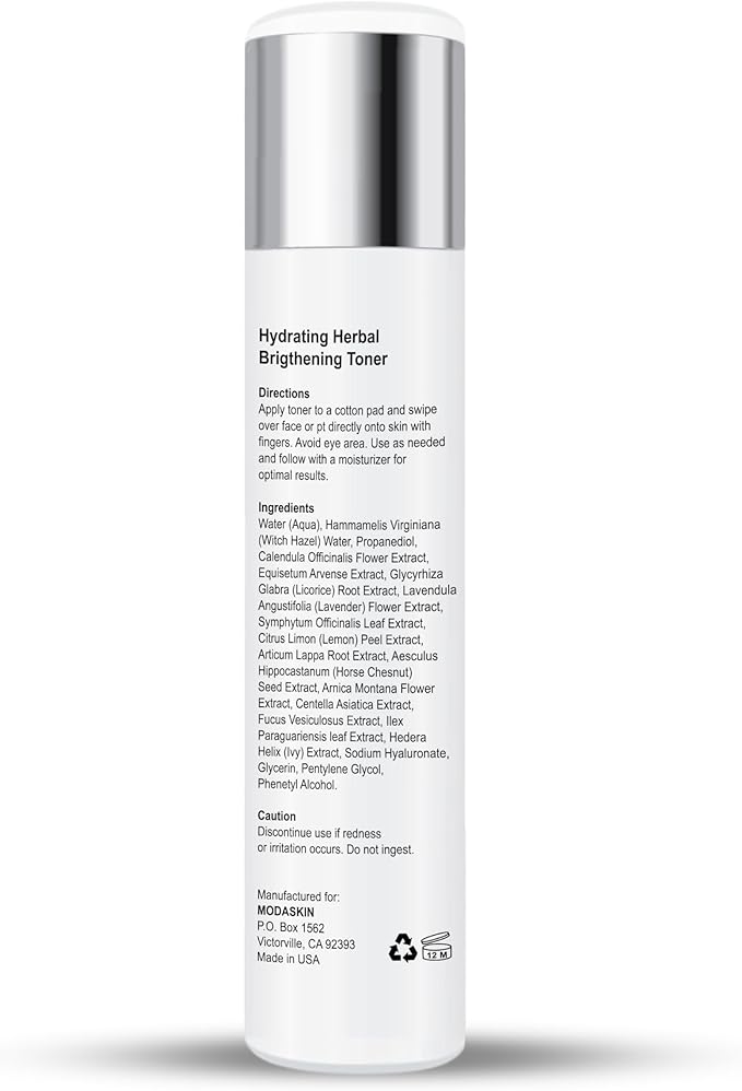 MODASKIN Hydrating Herbal Brightening Toner, Herbal Extract & Antioxidant, Witch Hazel to Brighten & Restore Your Skin's Natural Glow, 4.1 Oz