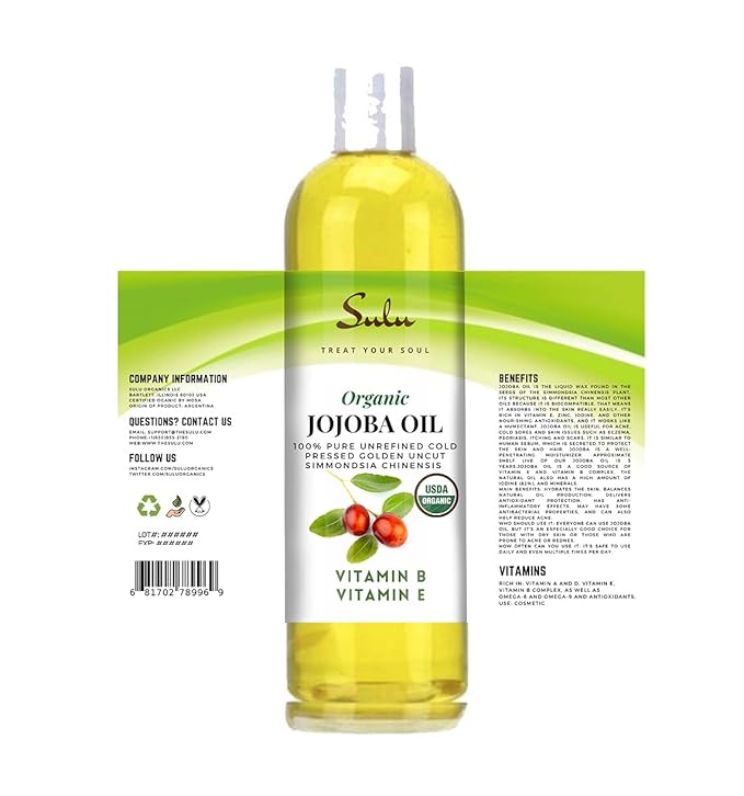 SULU ORGANICS 100% Pure Organic Unrefined Golden Jojoba Oil 16 Oz (Ounces)