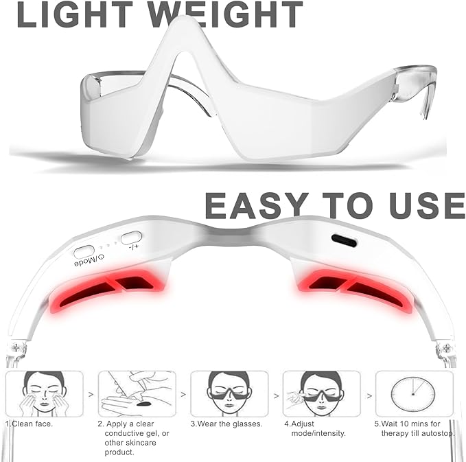 Rotsha Under-Eye Red Light Therapy Device, Red Light Therapy Glasses Microcurrent Eye Massager Red Light Eye Mask for Eye Bags Dark Circles Puffiness Wrinkles Fine Lines