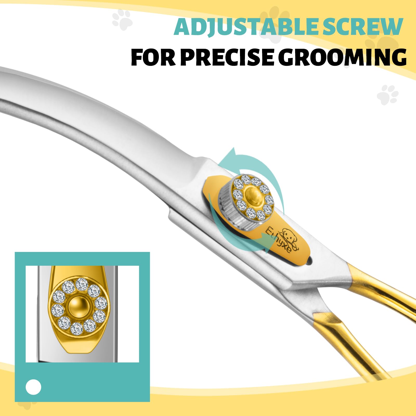 Ethyxe 7 Inch Curved Dog Grooming Scissors Made Of 440C Stainless Steel Professional Downward Curved Pet Face Trimming Shears with Jewelled Screw, Sharp & Comfortable for Groomers