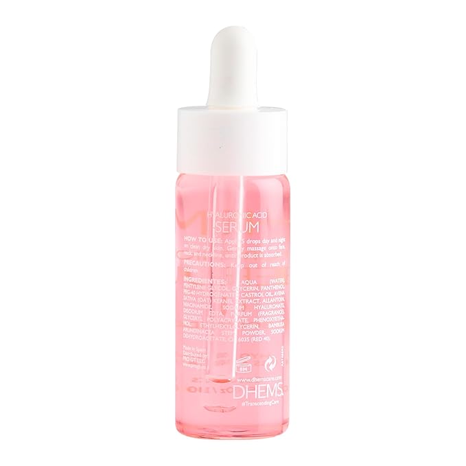 Dhems Hhydrating Hyaluronic Acid Serum with Niacinamide & Panthenol – Lightweight Facial Serum for Smooth, Plump & Glowing Skin – Fast Absorbing Moisturizer 1.01 fl oz