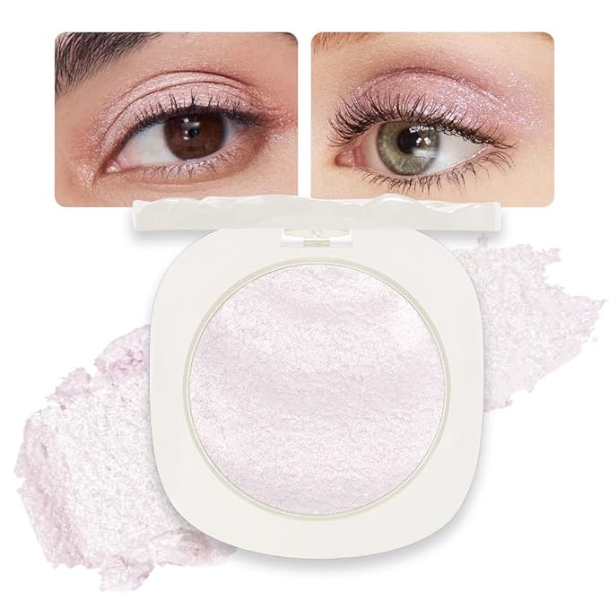 FeiCuiYun Light Pink Cream Glitter Shimmer Metallic Eyeshadow Palette Makeup, Natural Single Mini Instant Holographic Eyeshadow For Women, Sombras Crema Para Ojos, Talc, Paraben & Cruelty Free
