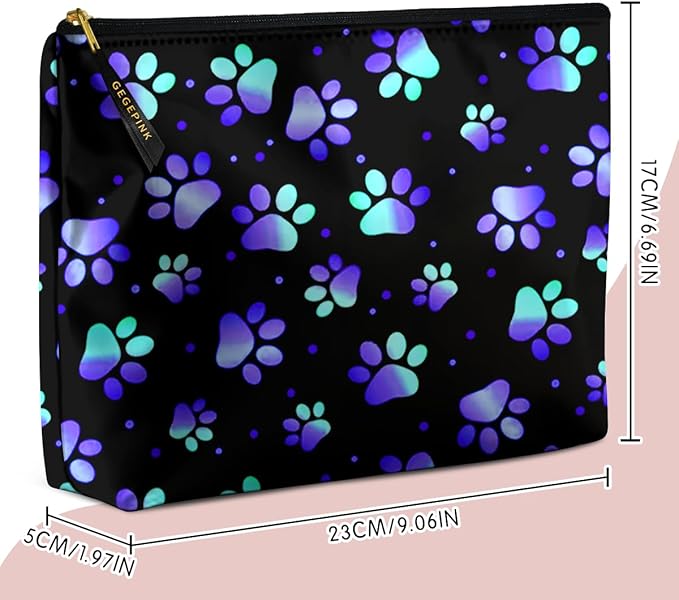 GEGEPINK Cute Makeup Bag for Purse Waterproof Cosmetic Bags for Women Funny Smooth Zipper Travel Toiletry Pouch 10X8 Inches-Paw Print Makeup pouch