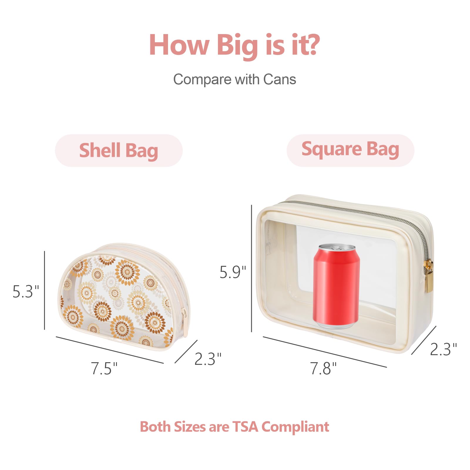 PACKISM Clear Makeup Bag - 1 Medium 1 Shell Bag TSA Approved Toiletry Bag