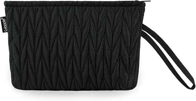 Gloppie Makeup Bag for Purse Small Puffy Cosmetic Bag Wristlet Pouch Black