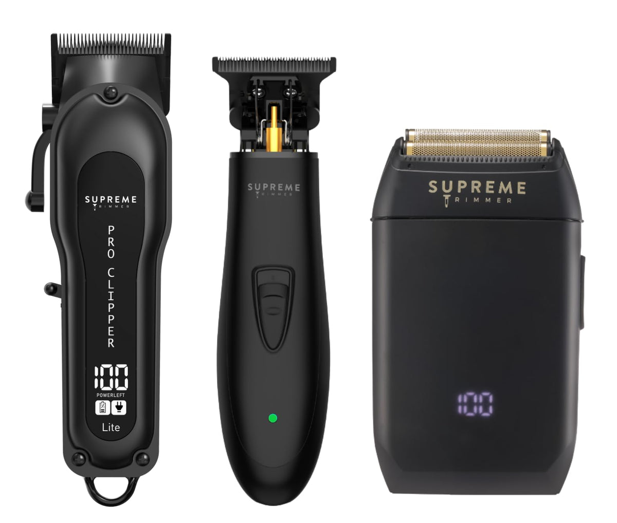 Supreme Trimmer 3-in-1 Barber Bundle | Pro Clipper Lite, DLC T-Shaper Trimmer, Crunch Lite Foil Shaver | Professional Beard Trimmer/Clipper Kit | Value Bundle 1
