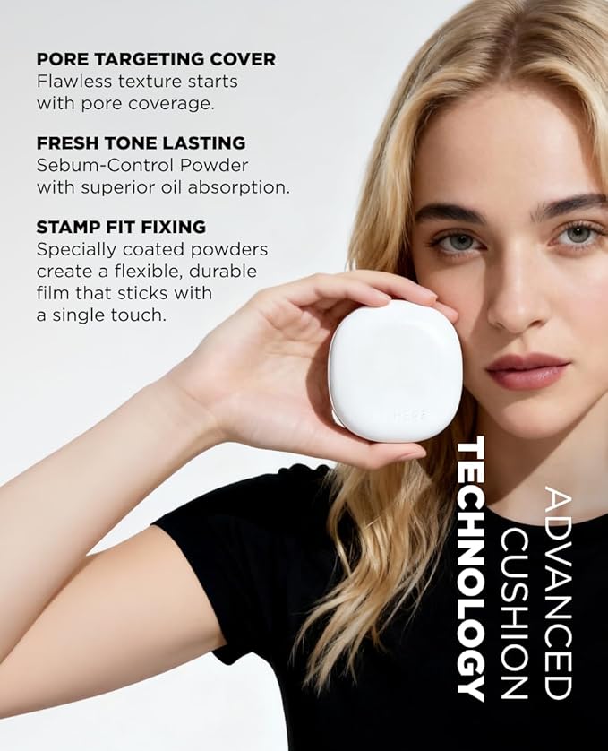 EITHER& Glow Pixel Cushion Foundation, Natural Coverage, Glow Finish – Up to 100 Hours, Moisturizing and Hydrating, Korean Beauty (#23P Amber, 12g)