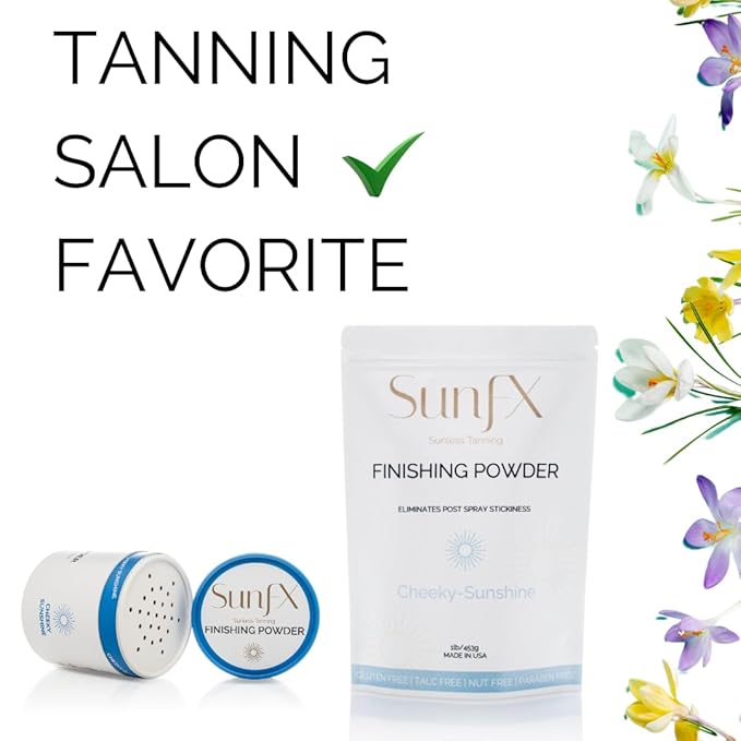 SunFX Setting Powder - Post Spray Tan Finishing Veil, Sunless Tanning Dusting Powder, Translucent Shimmer, Talcless Body Glow For Self Tanner, Spray Tan Powder - Cheeky-Sunshine, 4 Ounce (Pack of 1)