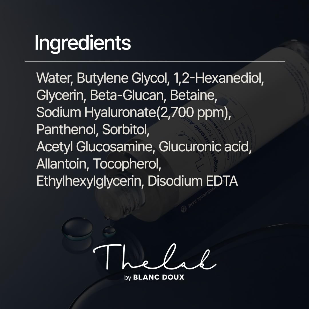 THE LAB by BLANC DOUX Oligo Hyaluronic Acid Deep Toner – Hydrating Toner for Sensitive Skin, pH Balance, Korean Skin Care, Alcohol-Free, Vegan Formula (6.76 Fl Oz)
