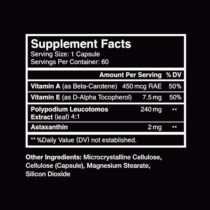 VitaArmor Polypodium Leucotomos 240mg, Skin Care Supplement, Fights the Signs of Photoaging, Dermatologist Developed, 60 Capsules, SunArmor