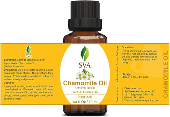 SVA Chamomile Essential Oil in Glass Bottle, 1/3 Fl Oz (10 ml)