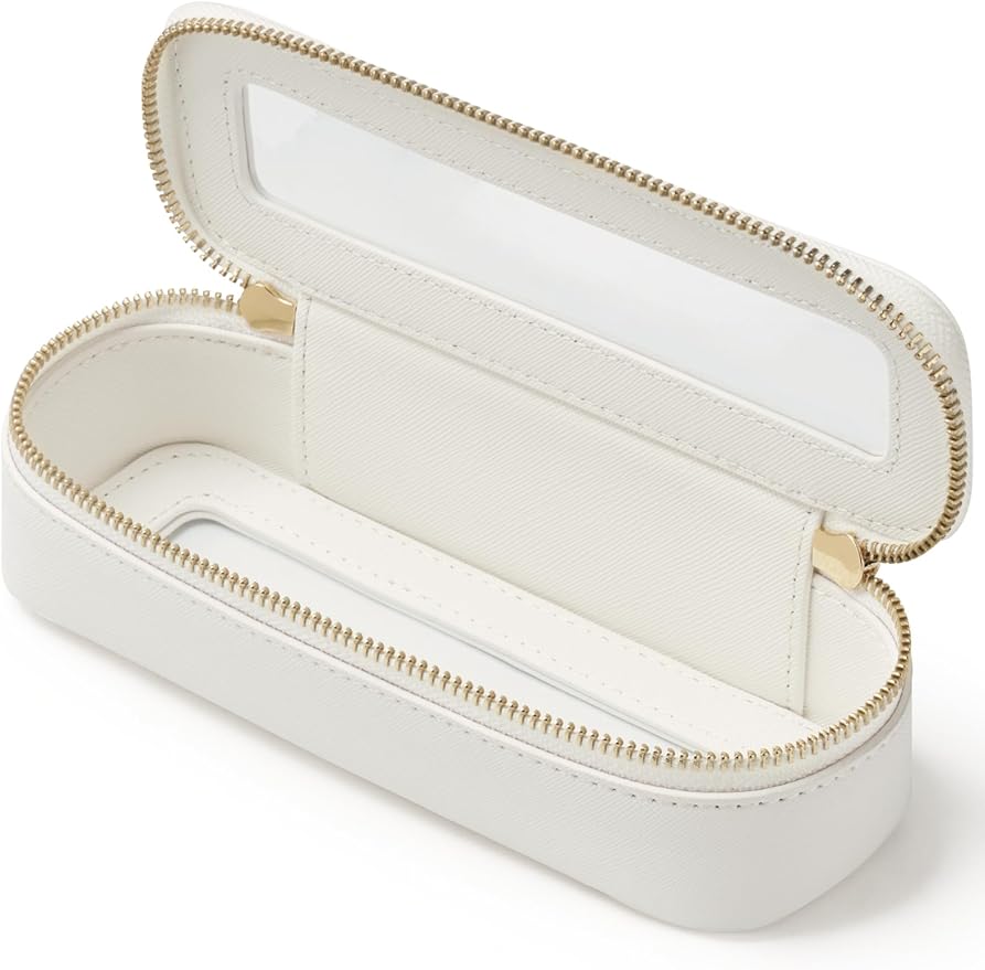 Popvibe Slim Makeup Brush Bag Travel Clear Toiletry Bag for Women Cute White Make Up Bag for Traveling Cosmetic Bag Organizer Waterproof Tansparent Beauty Makeup Case