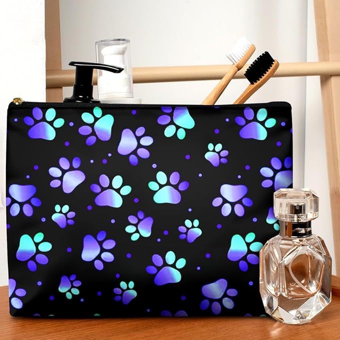 GEGEPINK Cute Makeup Bag for Purse Waterproof Cosmetic Bags for Women Funny Smooth Zipper Travel Toiletry Pouch 10X8 Inches-Paw Print Makeup pouch