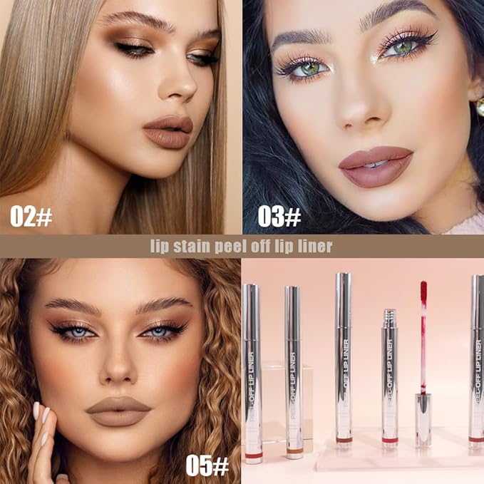 JUAAZIN 3Pcs Matte Lip Stain Peel Off Lip liner with Tweezer, Peel Off Lip Stain, Long Lasting Waterproof Lipstick Lip Gloss Tattoo, Transfer-proof for All Skin Types (02#+03#+05#)