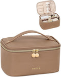 Prite Makeup Bag Travel Cosmetic Case, Women Toiletry bag Organizer, Brown