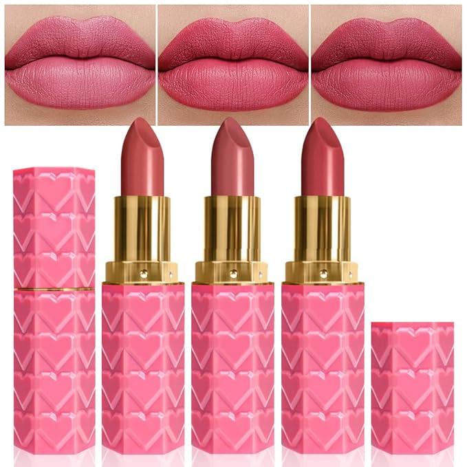 evpct 3Pcs Nude Pink Beige Rose Mauve Matte Lipstick Pack Sets for Women Silky Velvet Lipstick Matte Long Lasting Smudge Proof Lipsticks Lip Stain Makeup Set Kit matte lipstick 24 hours original 03