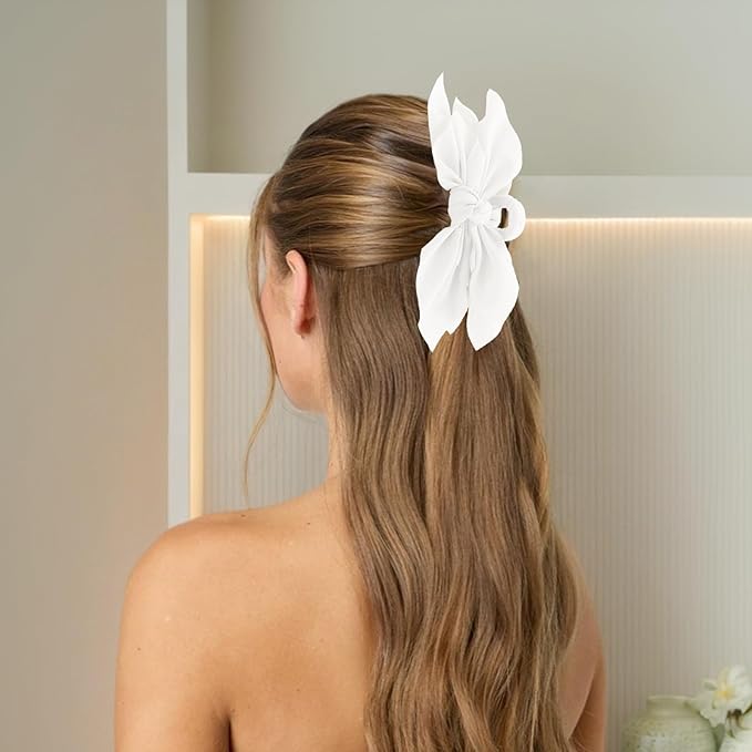 Hadutrek Bow Claw Clips Bow Hair Clips White 3PCS Big Hair Bows for Women Butterfly Styling Large Hair Clips for Thick Hair for Girls Hair Accessories for Teen