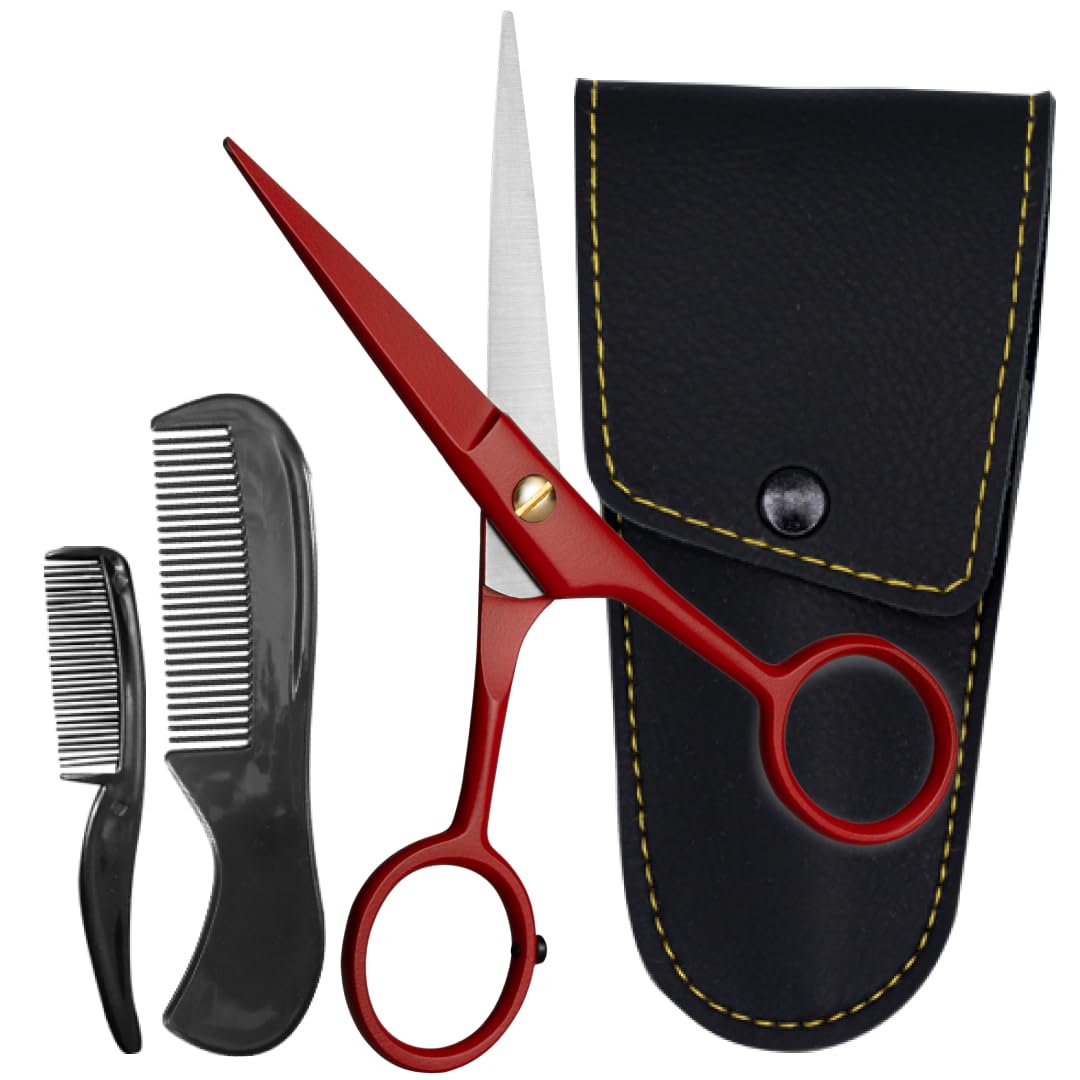 Ontaki 5" Beard & Mustache Scissor with Combs for Men - Gold Brass